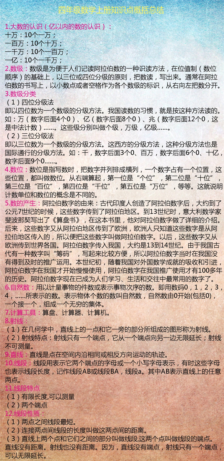 人教版小学数学四年级下册知识点,小学数学四年级知识点思维导图