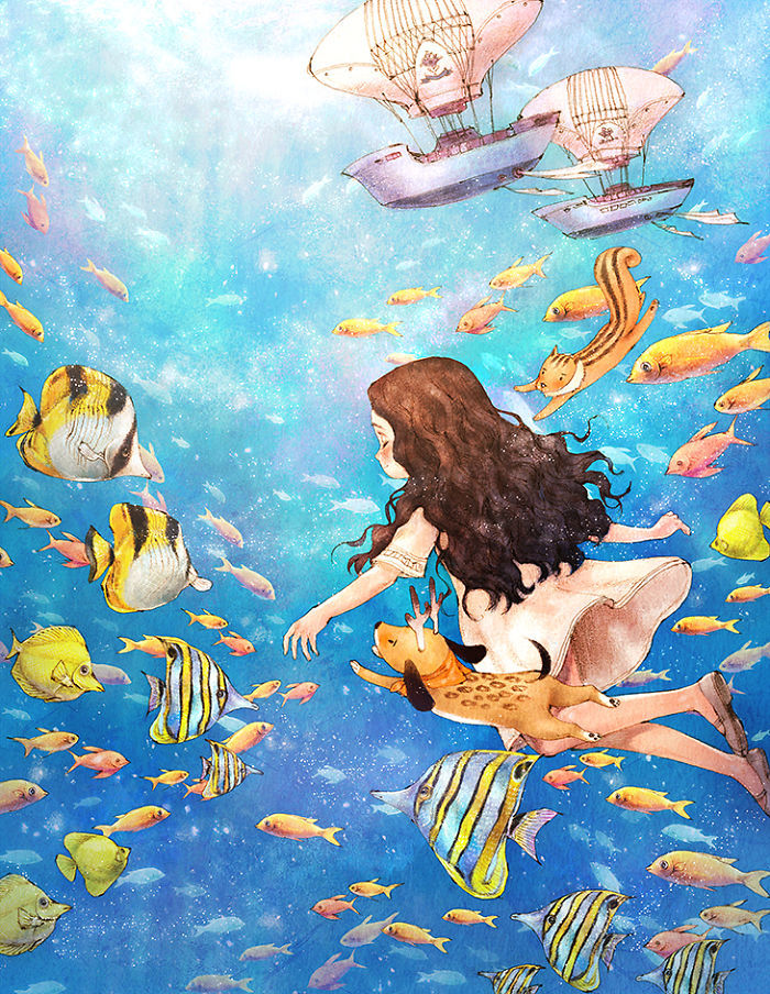 韩国插画师森林女孩日记图文,水彩插画森林女孩日记