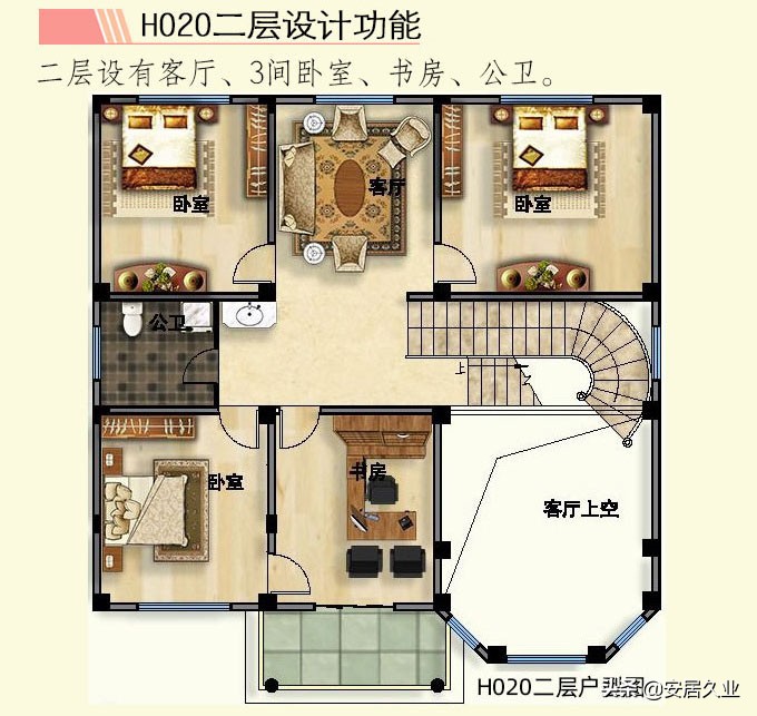 开间13.50米进深12米三层复式,8x13米农村三层复式旋转楼梯别墅