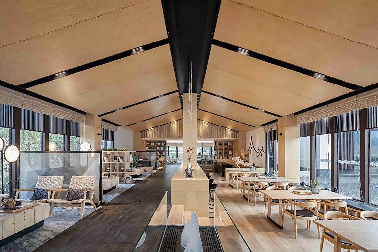 售楼处原木风设计,现代简约原木居所设计