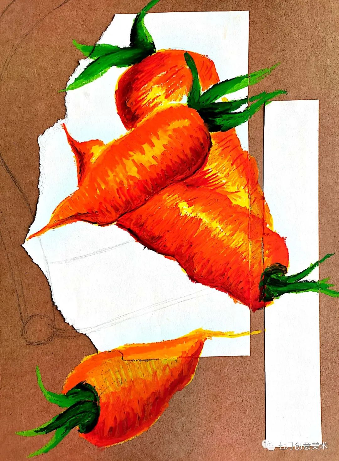 油画棒画胡萝卜写生,油画棒胡萝卜画法