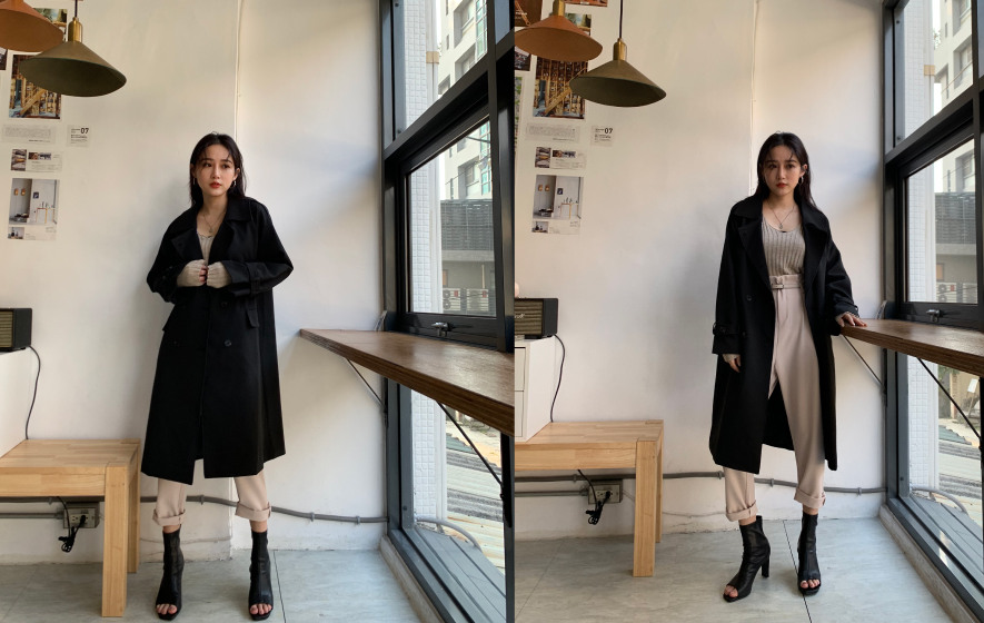 冬季毛呢大衣推荐显瘦,冬日撞色中长款大衣