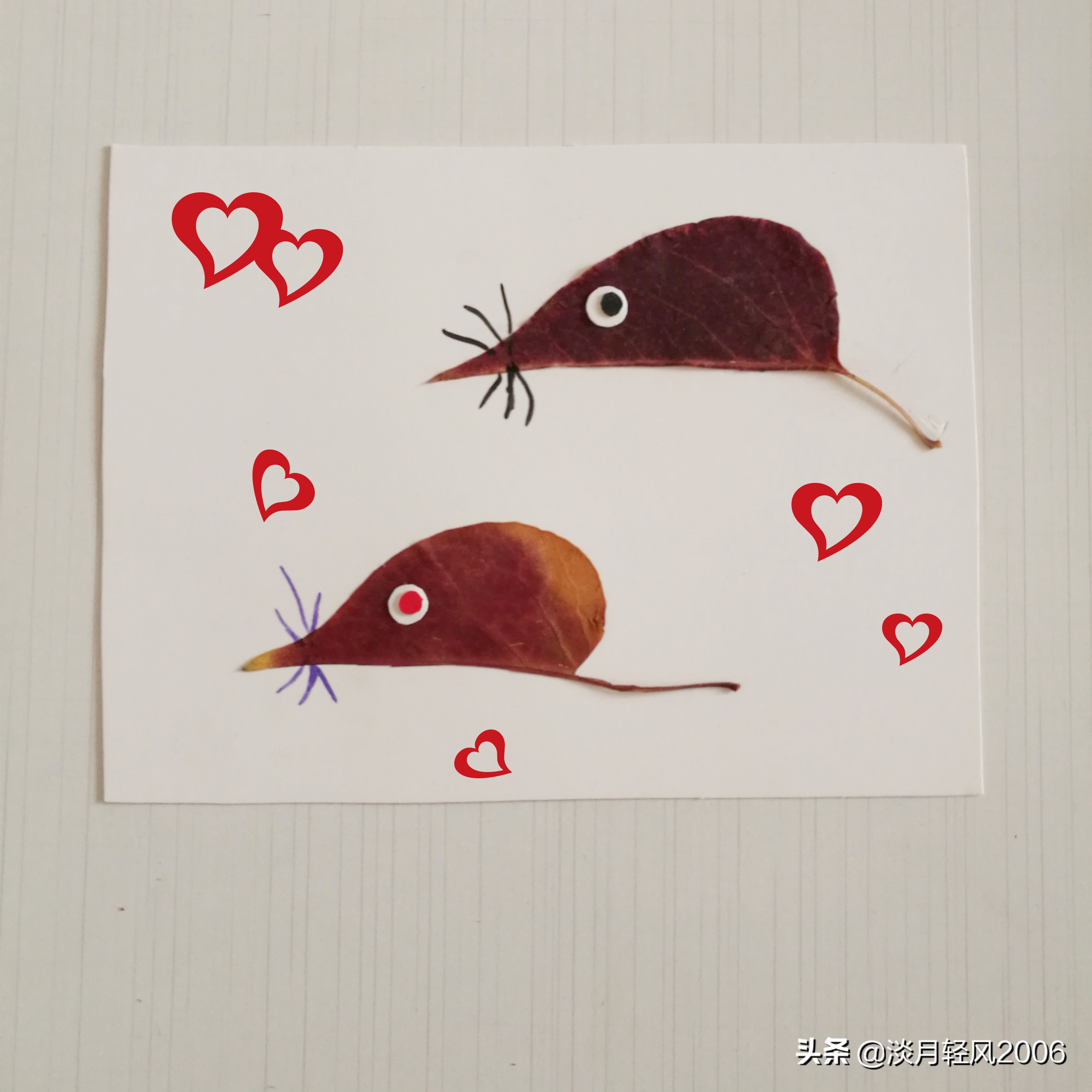 幼儿园冬季手工老鼠贴画,树叶贴画简单又好看老鼠