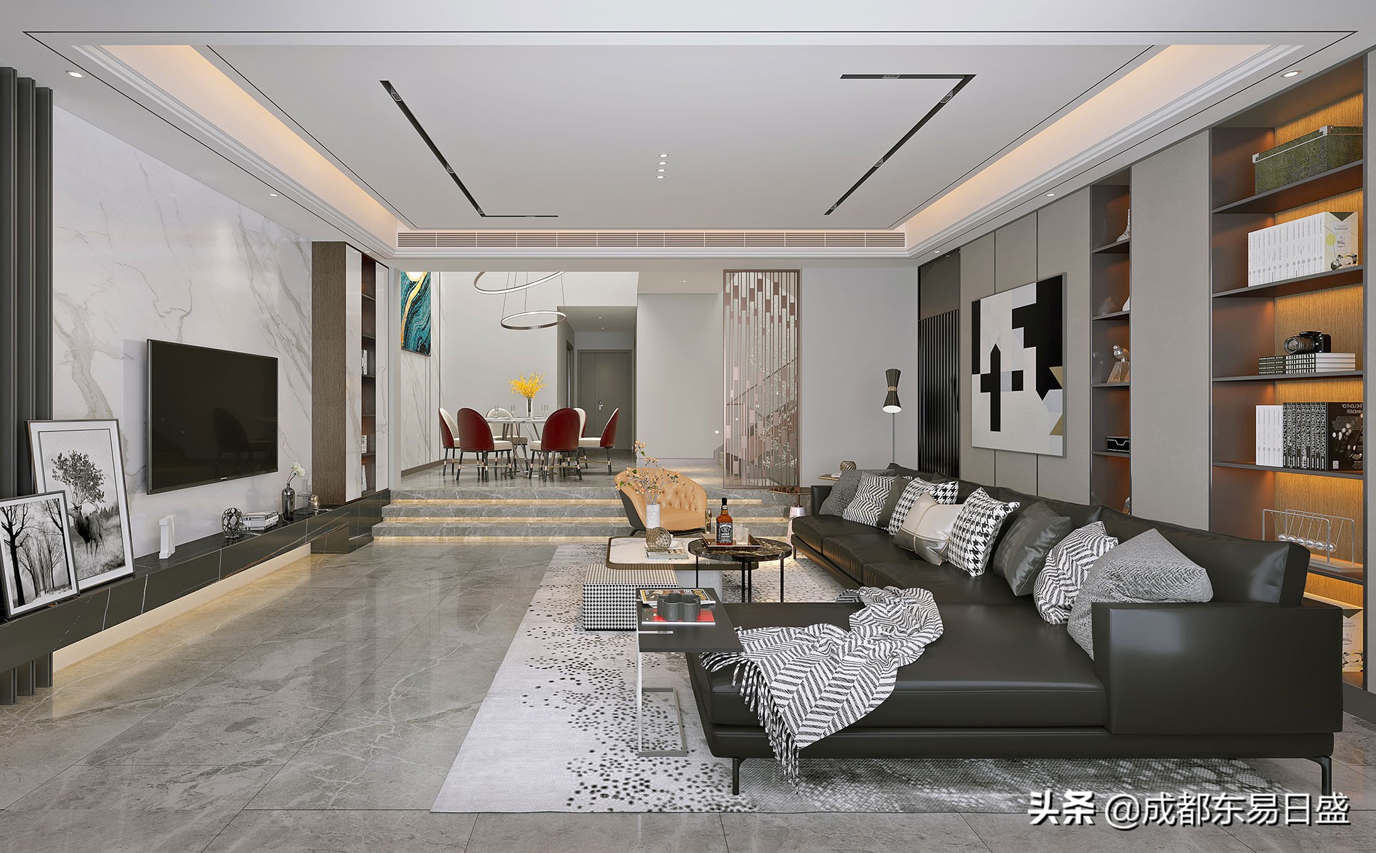 360平别墅轻奢风格装修案例赏析,成都廊桥水乡装修效果图