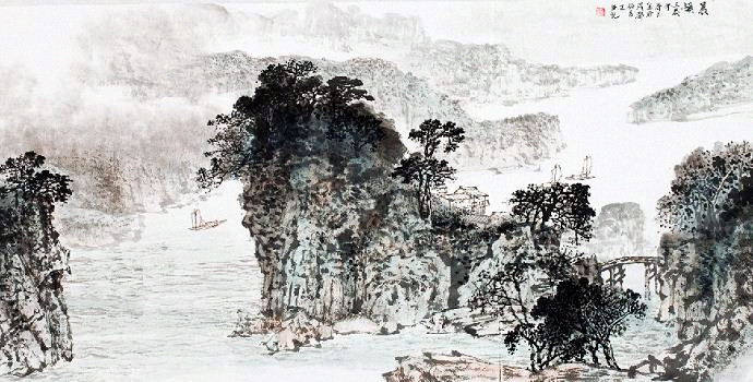 杨昌林山水画,现代水墨林溪山水画