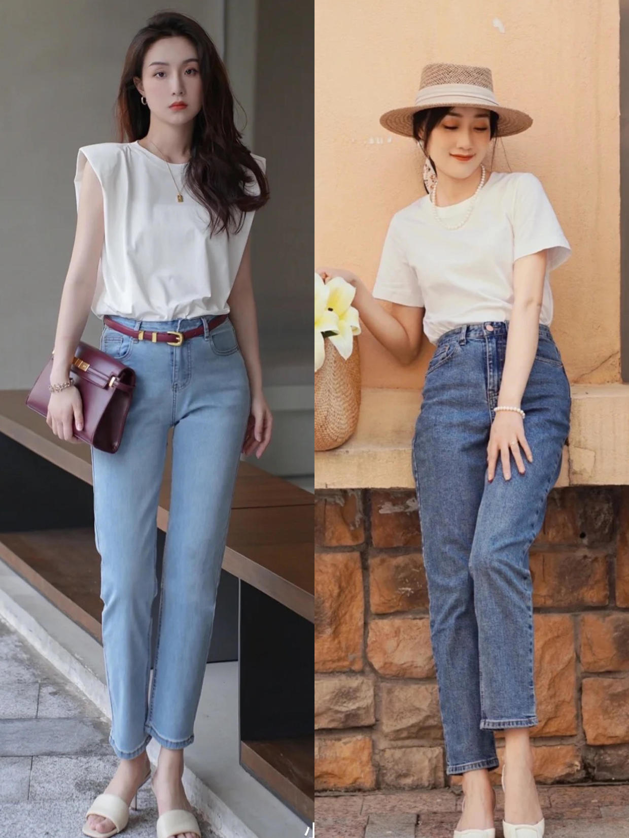 牛仔裤半身裙夏季怎么搭配,中长款t恤裙搭配牛仔裤直筒裤