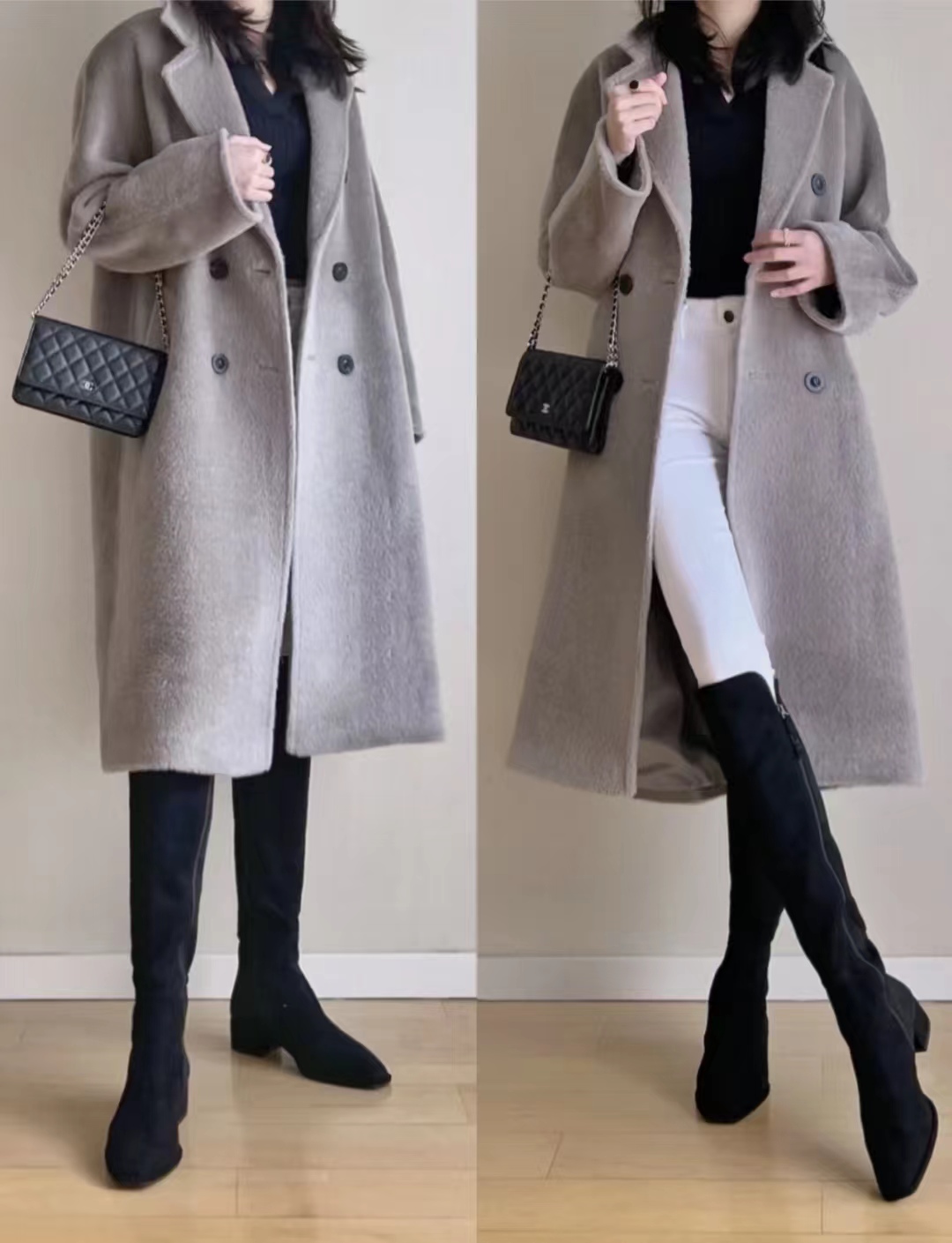 大衣搭长靴优雅阔太,大衣配长靴显矮