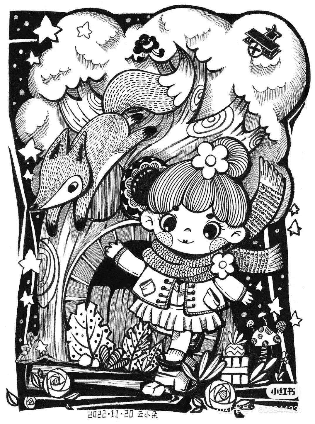 针管笔画线条练习,针管笔黑白装饰画线描