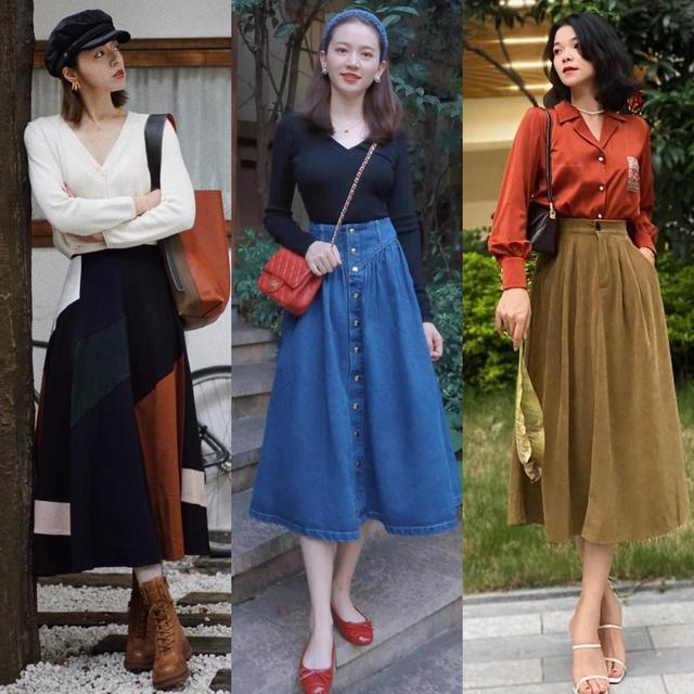 今年大火的“半身裙”，配对鞋子气质优雅，适合40+岁的女人