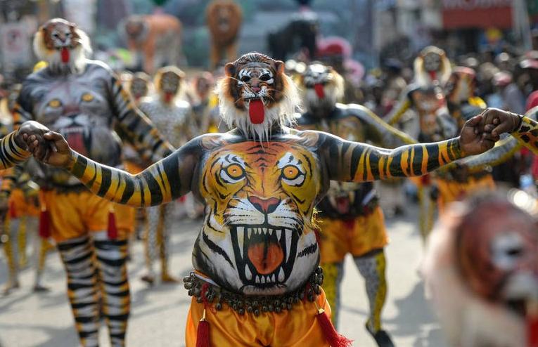 别笑！印度“老虎”*行游**：狂热艺术家们在昏厥中走向艺术巅峰