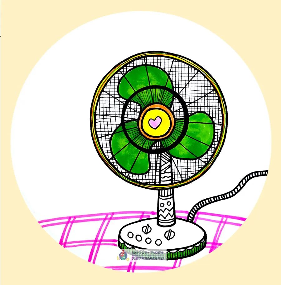幼儿园美术作品电风扇线描,黑白线描电风扇