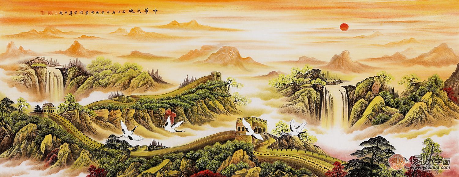 新中式山水画客厅挂画沙发背景墙,沙发墙装饰画简约山水画