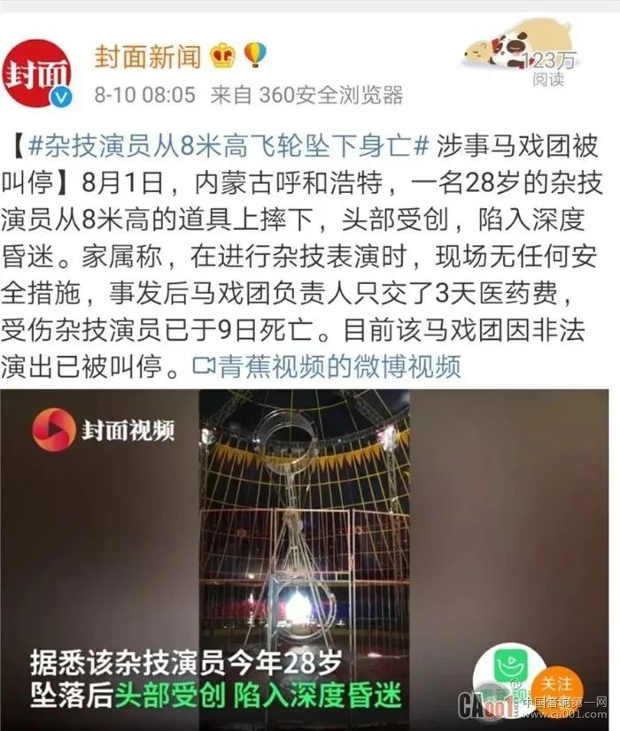 杂技失误女演员高空坠亡死因反转,观众还原女杂技演员坠亡事件