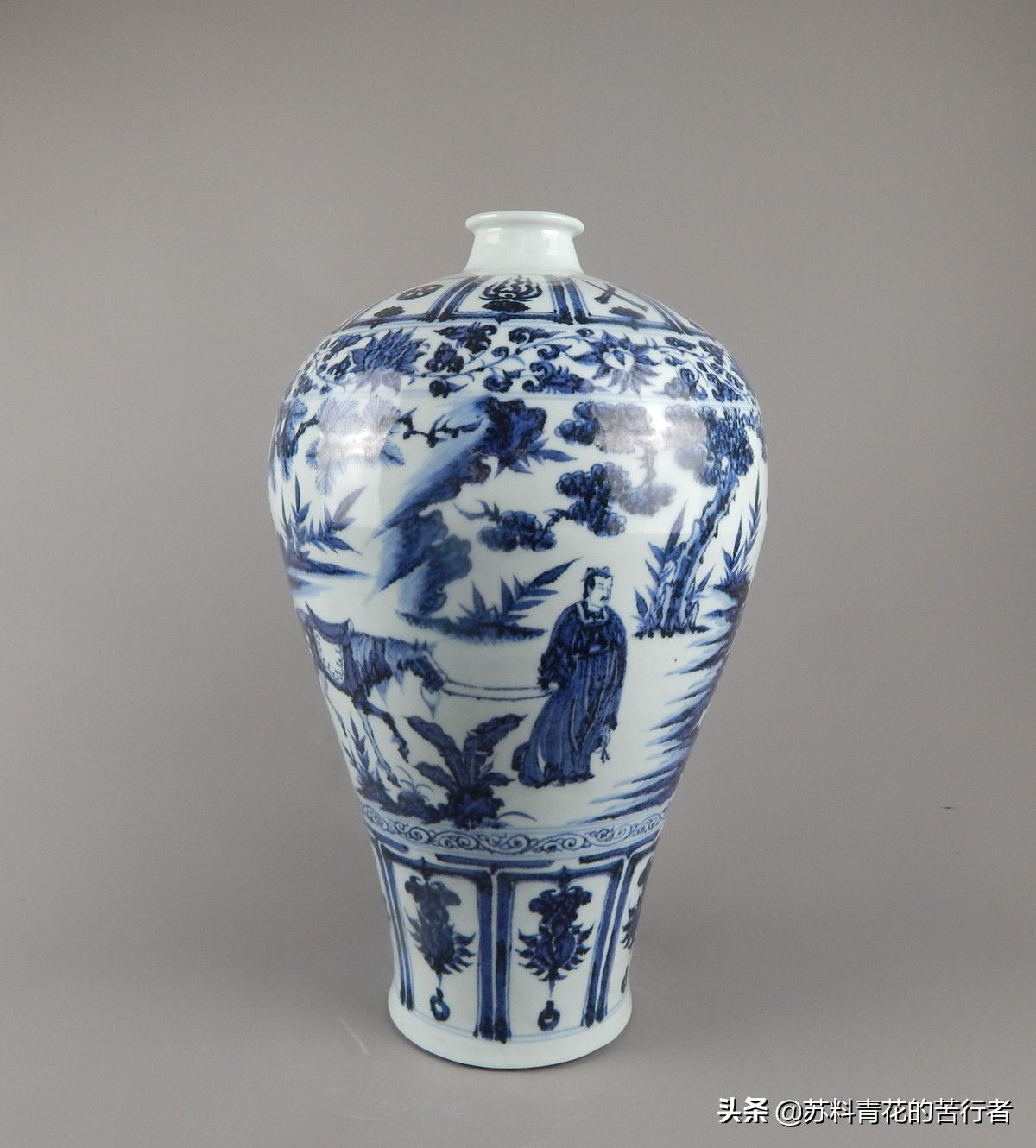 元青花萧何月下追韩信梅瓶全图,元青花萧何月下追韩信大梅瓶