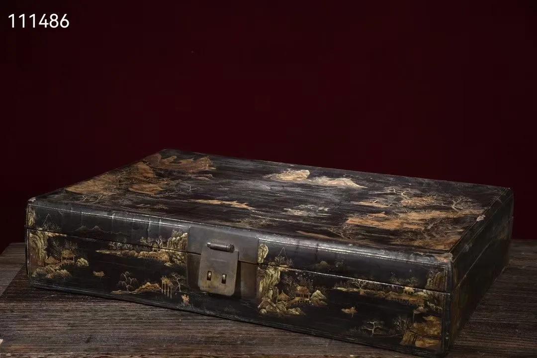 漆器箱子图片,大漆描金画卷盒