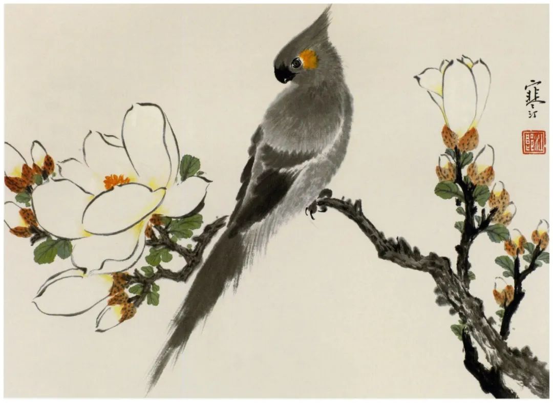 江寒汀写意黑山雀石榴花图,江寒汀写意花鸟千峰竞秀原作尺寸
