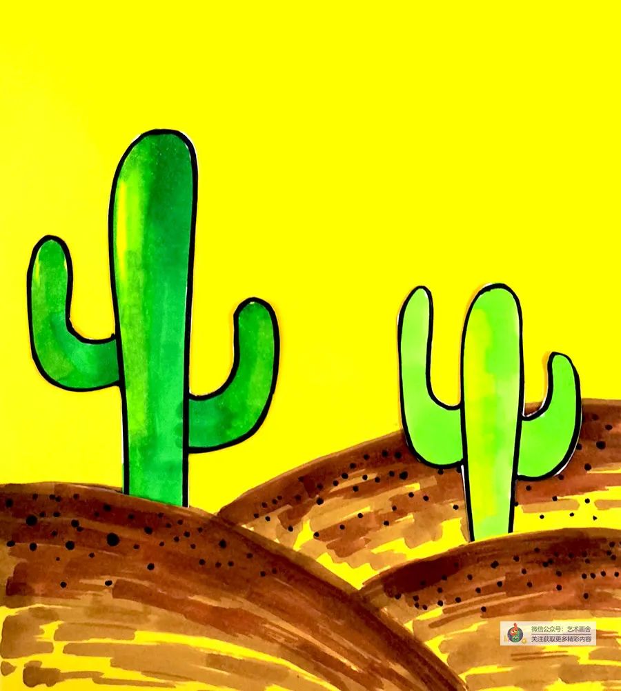 创意儿童画沙漠中的仙人掌,沙漠中的仙人掌怎么画