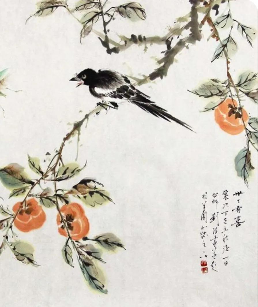 国画梅花与喜鹊的寓意,喜鹊柿子画寓意