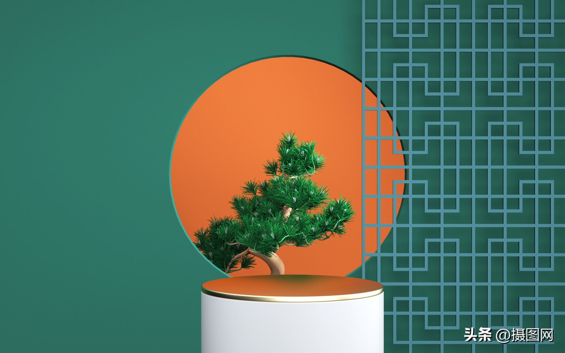 国潮背景图｜c4d中国风电商展台素材图