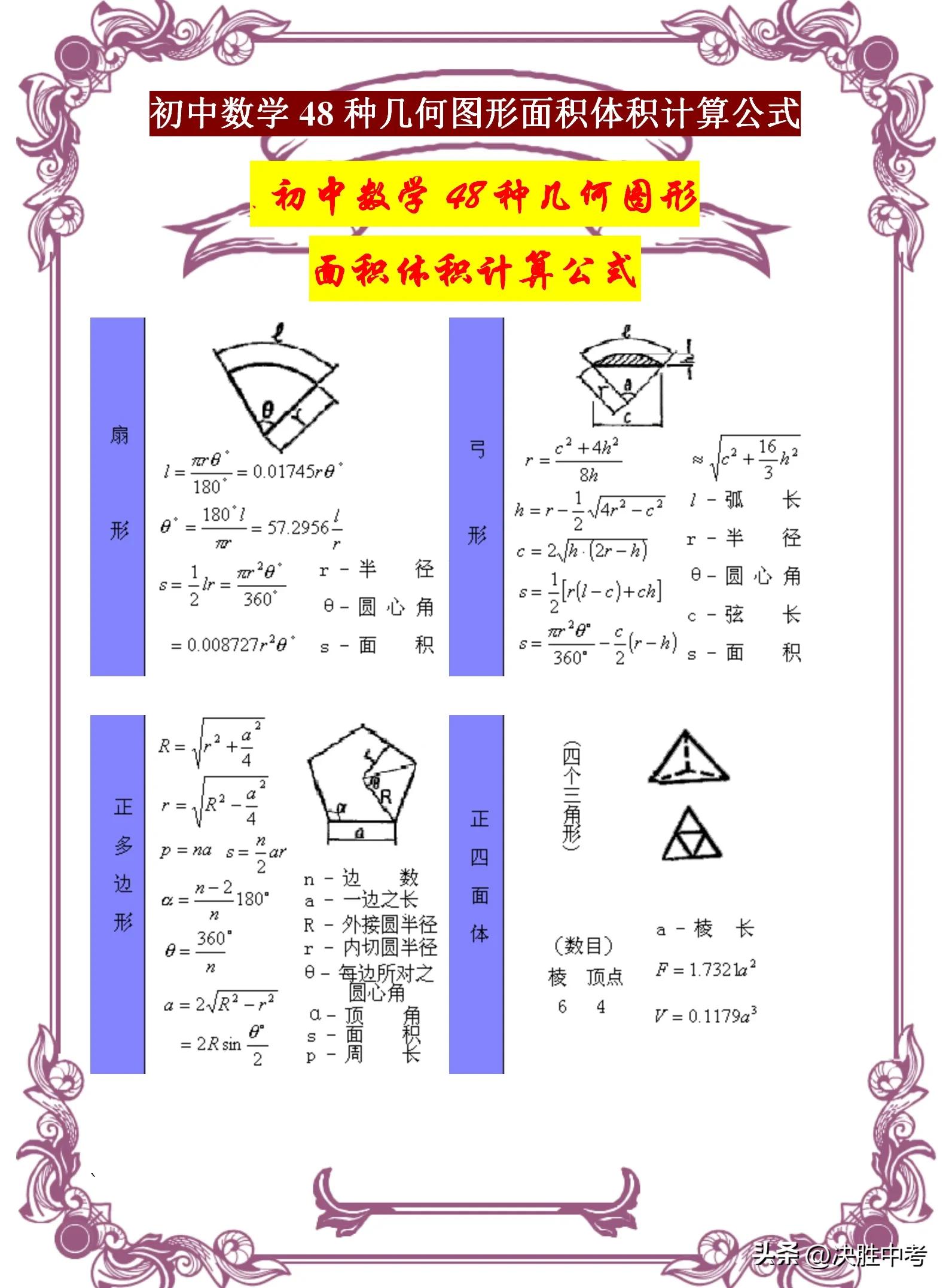 几何面积体积公式大全,初中几何面积体积公式大全
