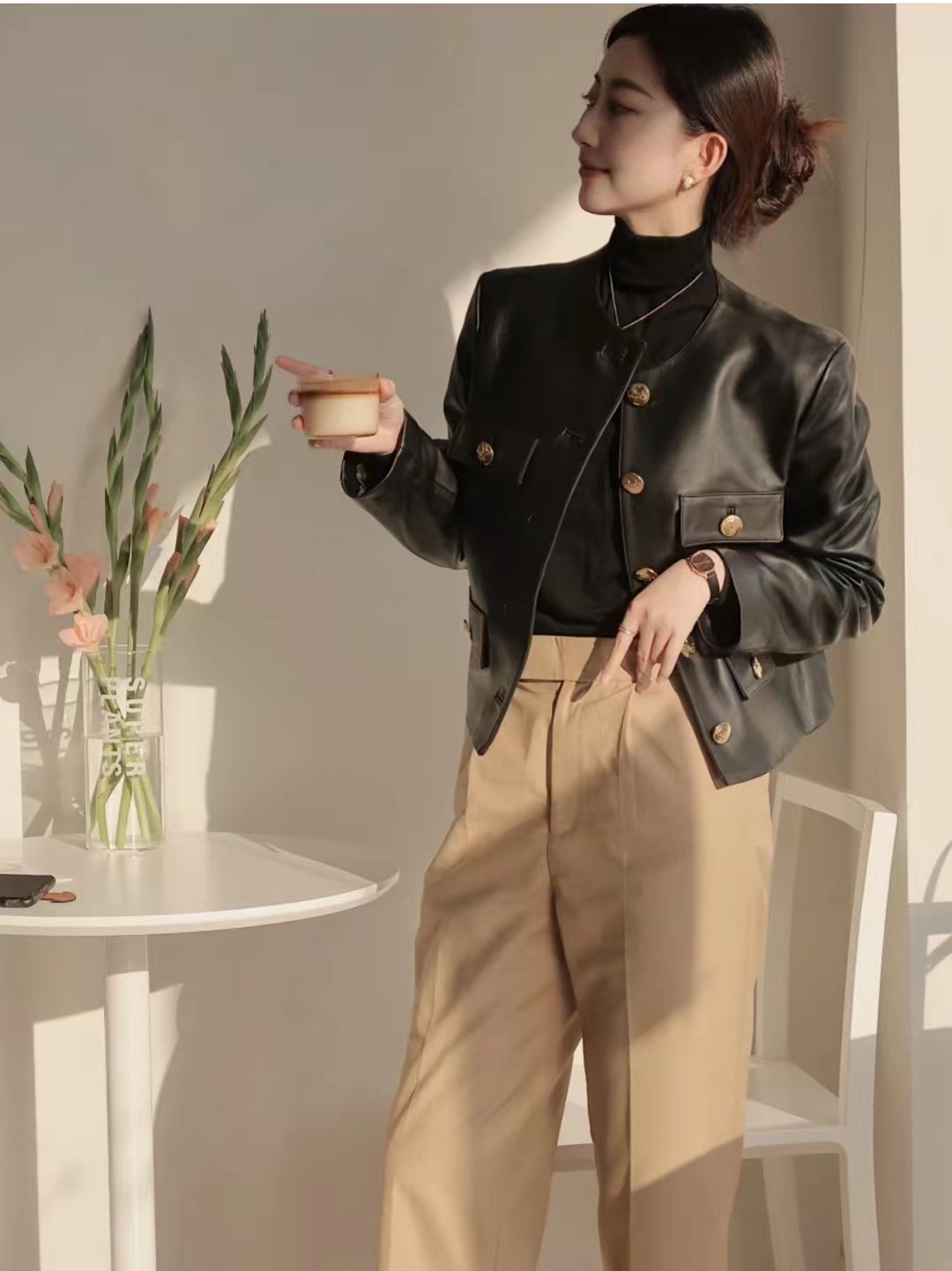 皮衣怎么搭配衣服女秋冬,2020洋气套装皮衣