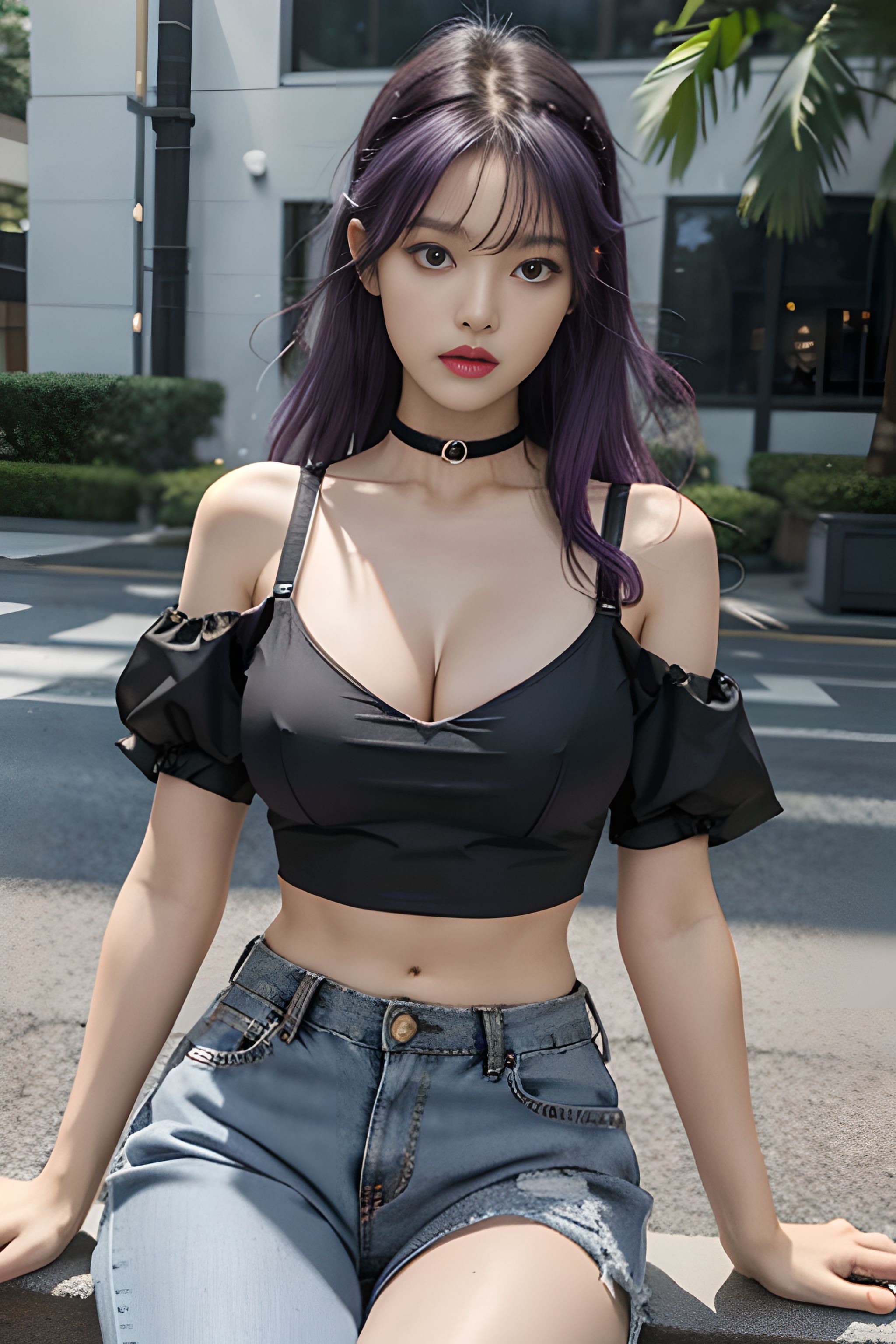 吊带上衣和紧身裤子拉丁舞服,黑色吊带背心蓝色紧身裤