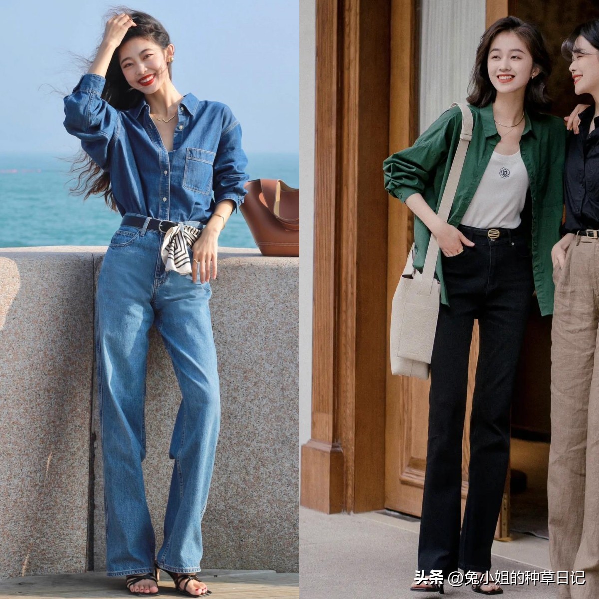 牛仔裤t恤衫时髦穿搭,白t恤与牛仔裤夏天最时髦组合