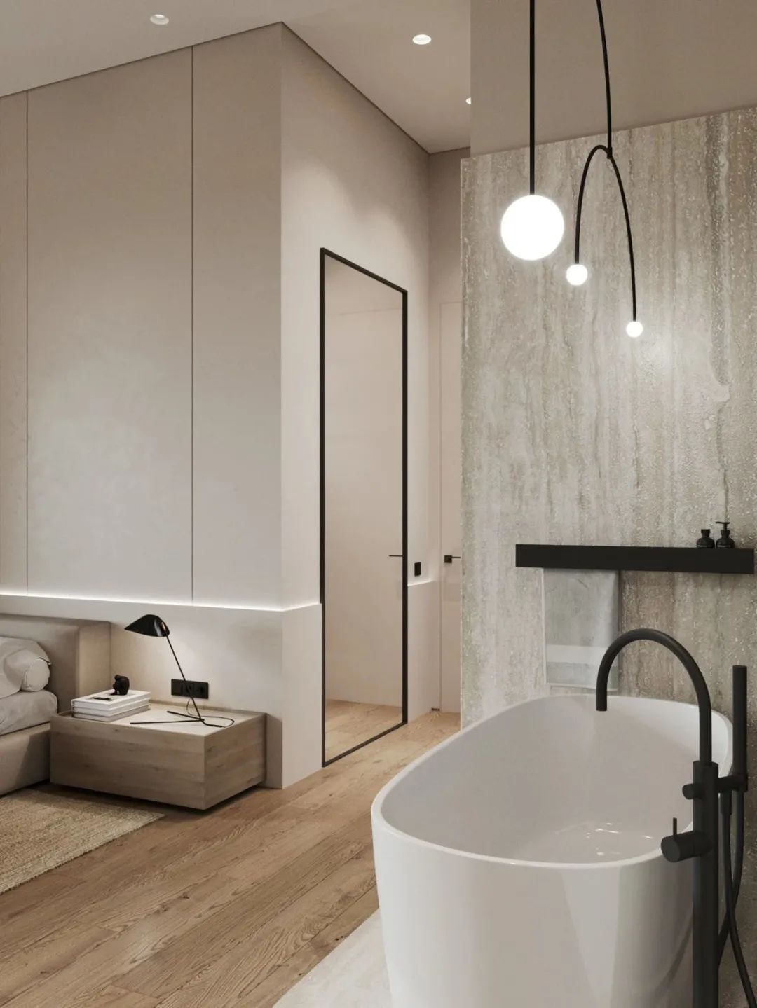 极简黑白灰搭配原木色,原木高级灰简约风