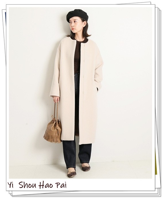 无领大衣薄款穿搭,无领冬季大衣搭配连帽衫