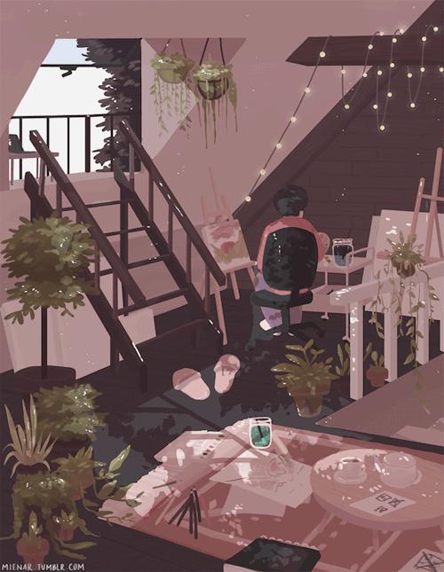 清新治愈画师插画,日本画师孤独插画