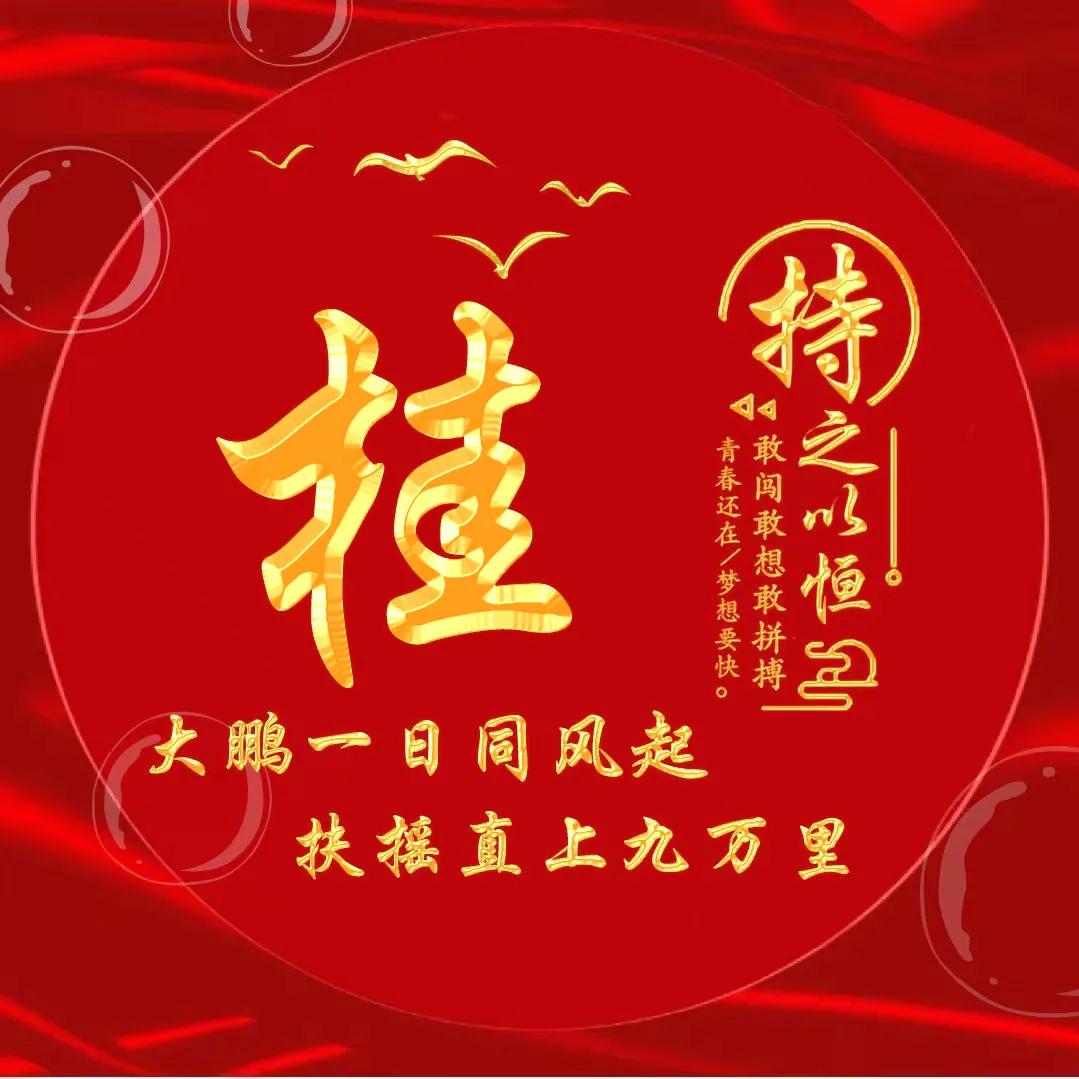 励志主题黄金字体姓氏微信头像：大鹏一日同风起，扶摇直上九万里