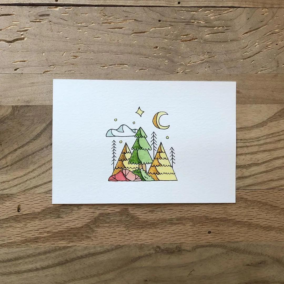 三分钟儿童春天风景简笔画马克笔,海边椰树风景简笔画图片大全