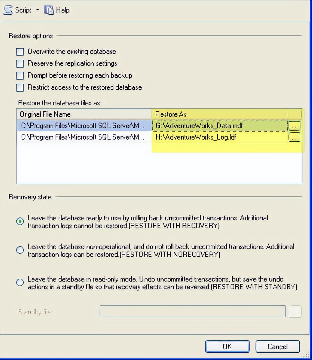 SQLSERVER恢复命令restore总结