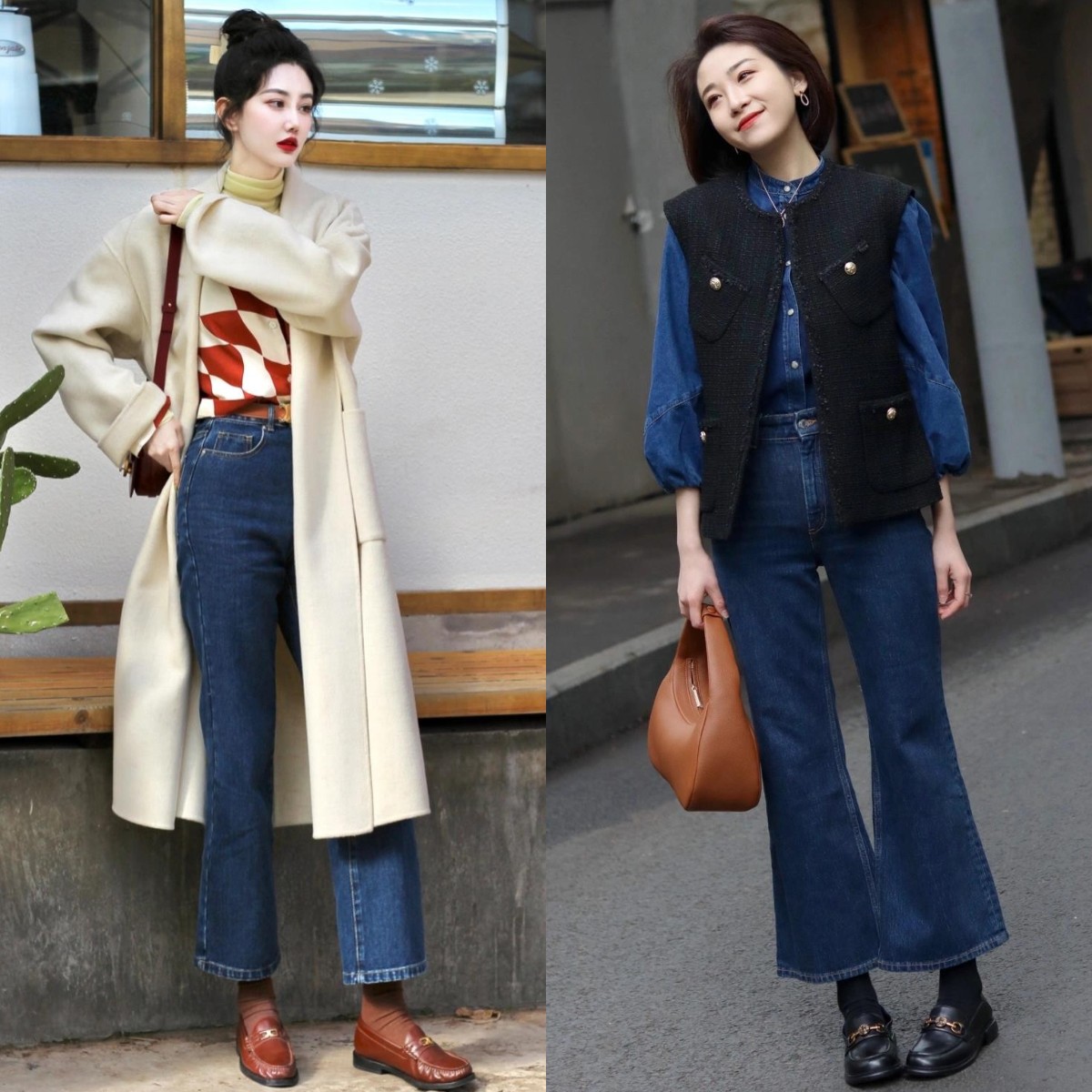 可以搭牛仔裤的乐福鞋,英伦风乐福鞋搭配阔腿牛仔裤