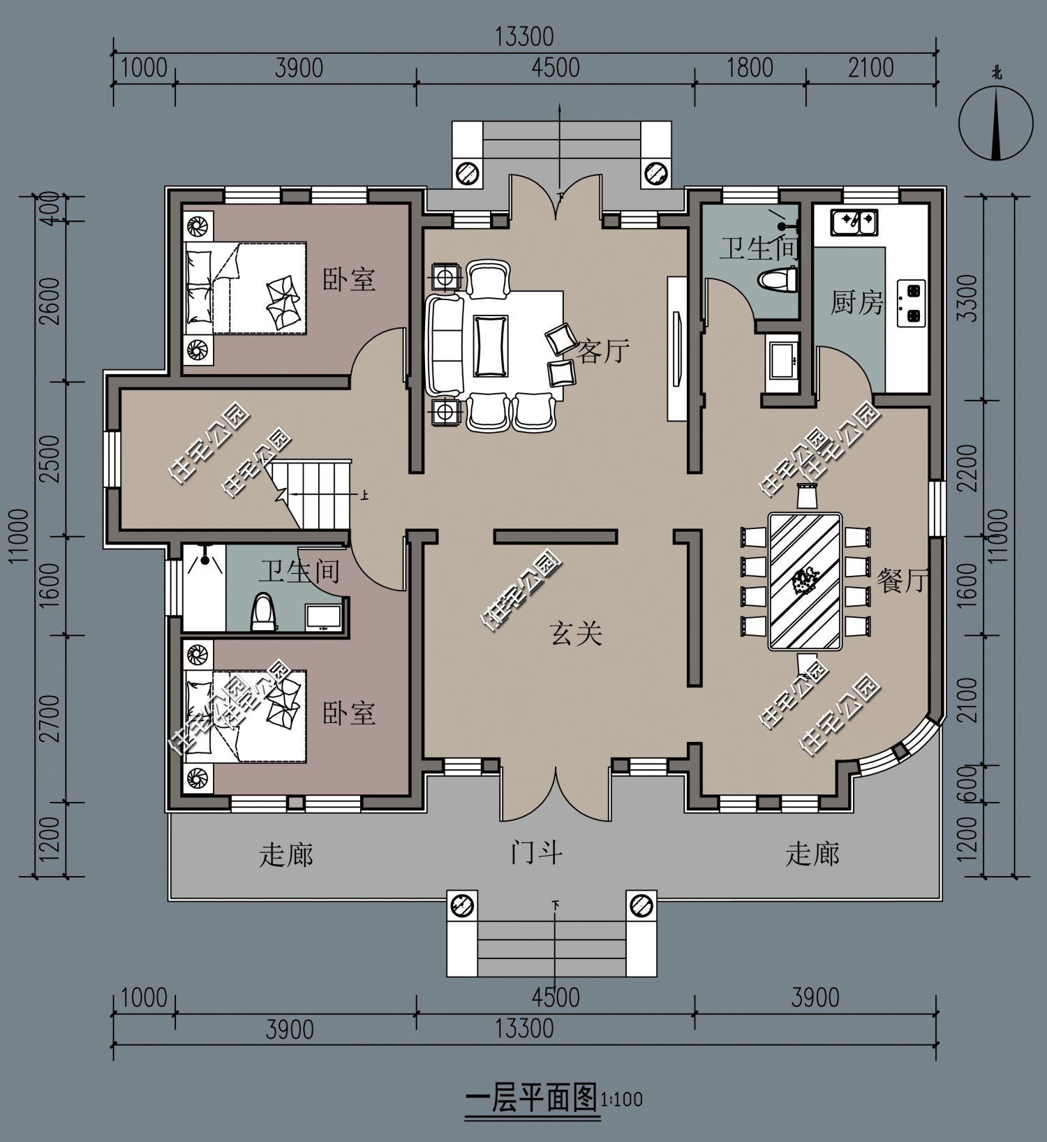 农村简单大气的二层别墅户型,11.5米x11米二层半现代别墅平面图