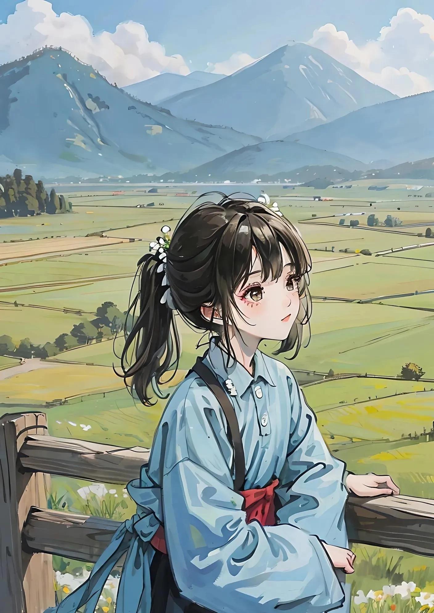 四月唯美插画,三月踏青插画