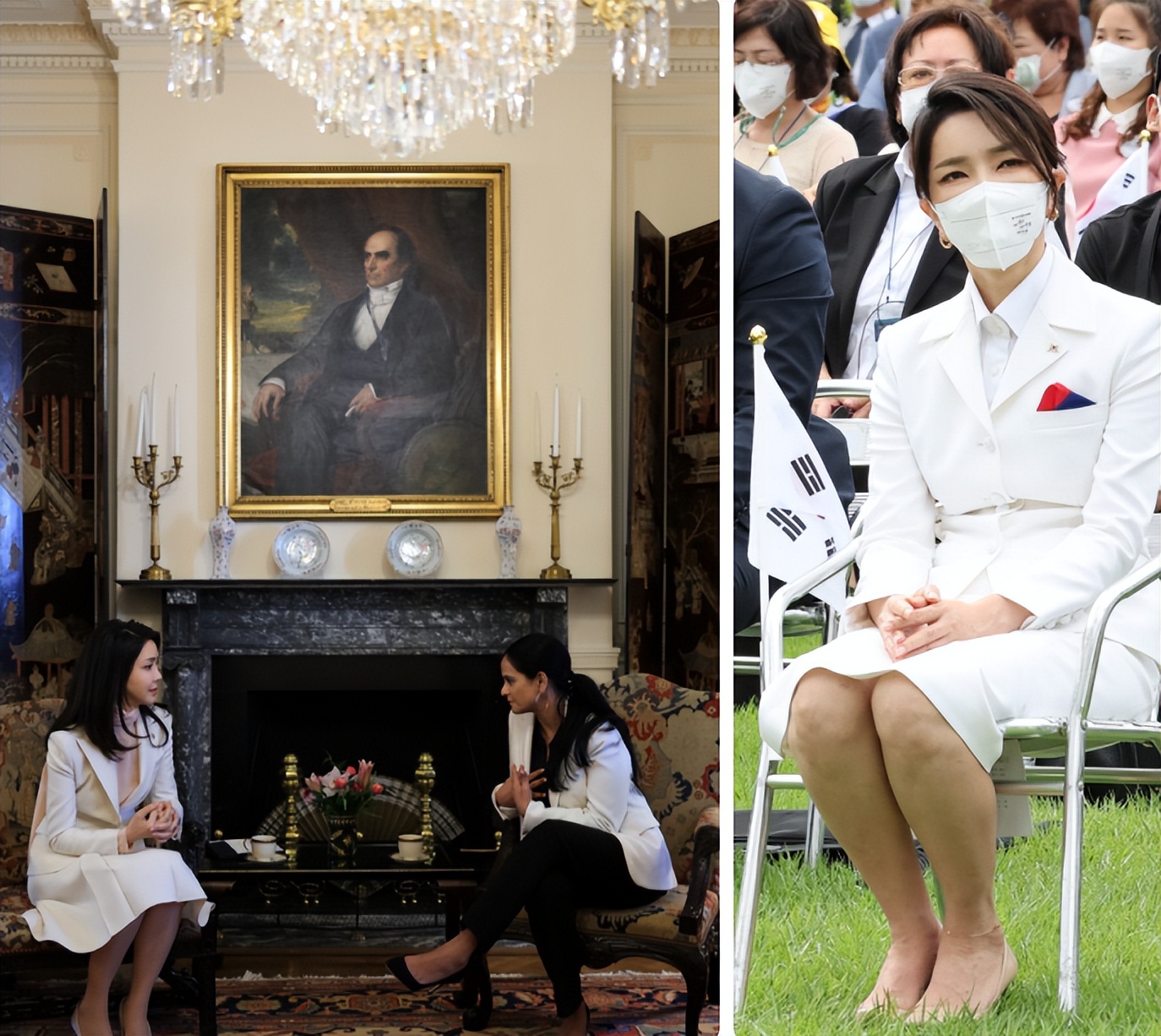 韩国第一夫人灰色套装裙,韩国总统夫人最新穿搭