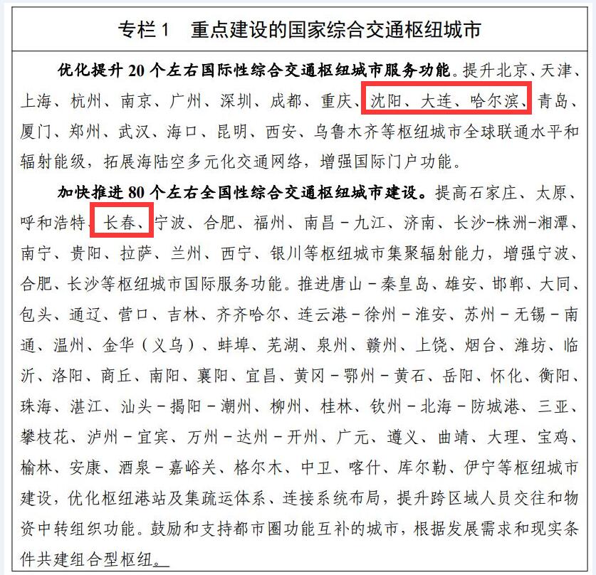 长春国际性综合交通枢纽城市,长春被国家定为交通枢纽城市