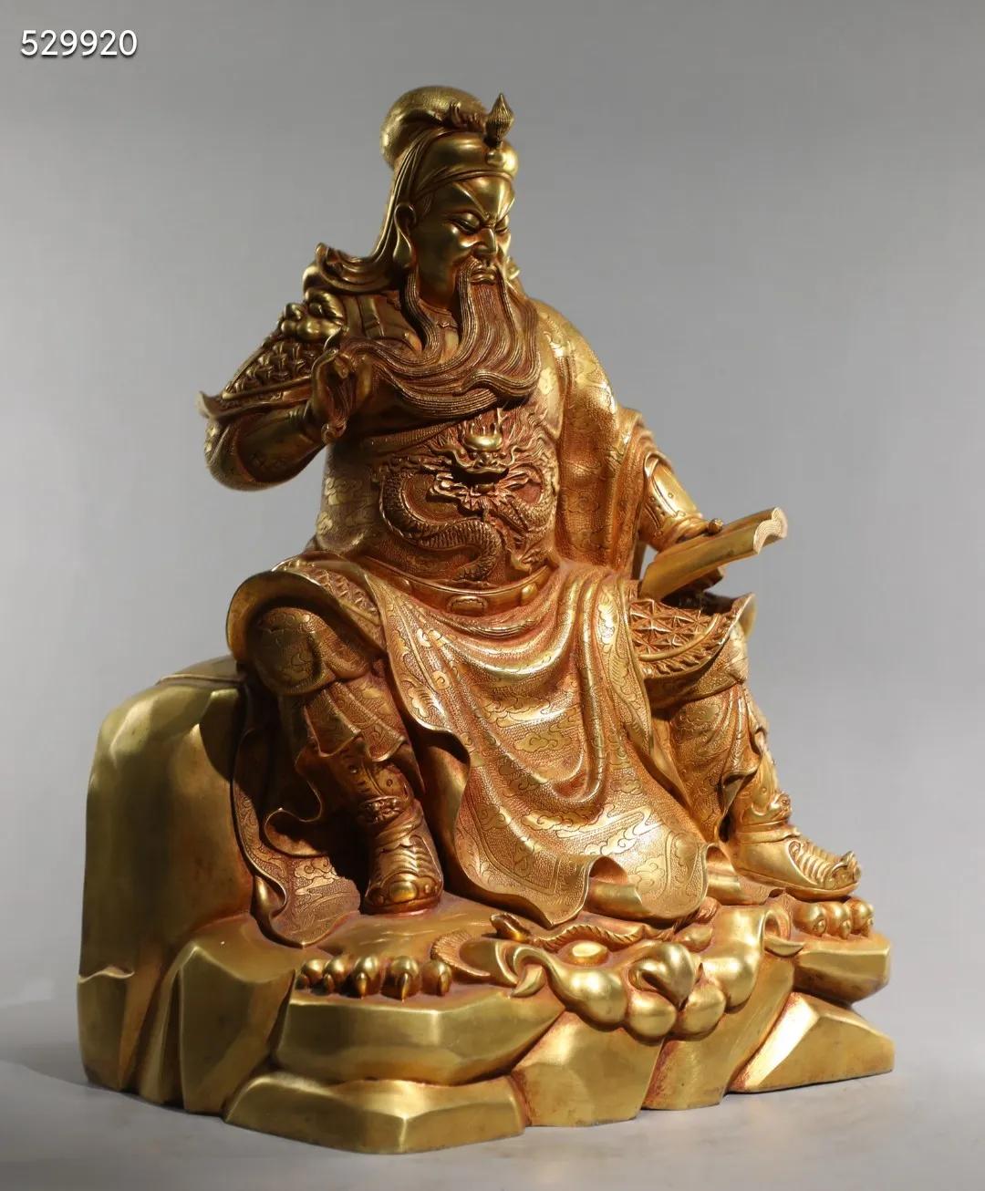 明精铸铜胎鎏金关公武财神坐像