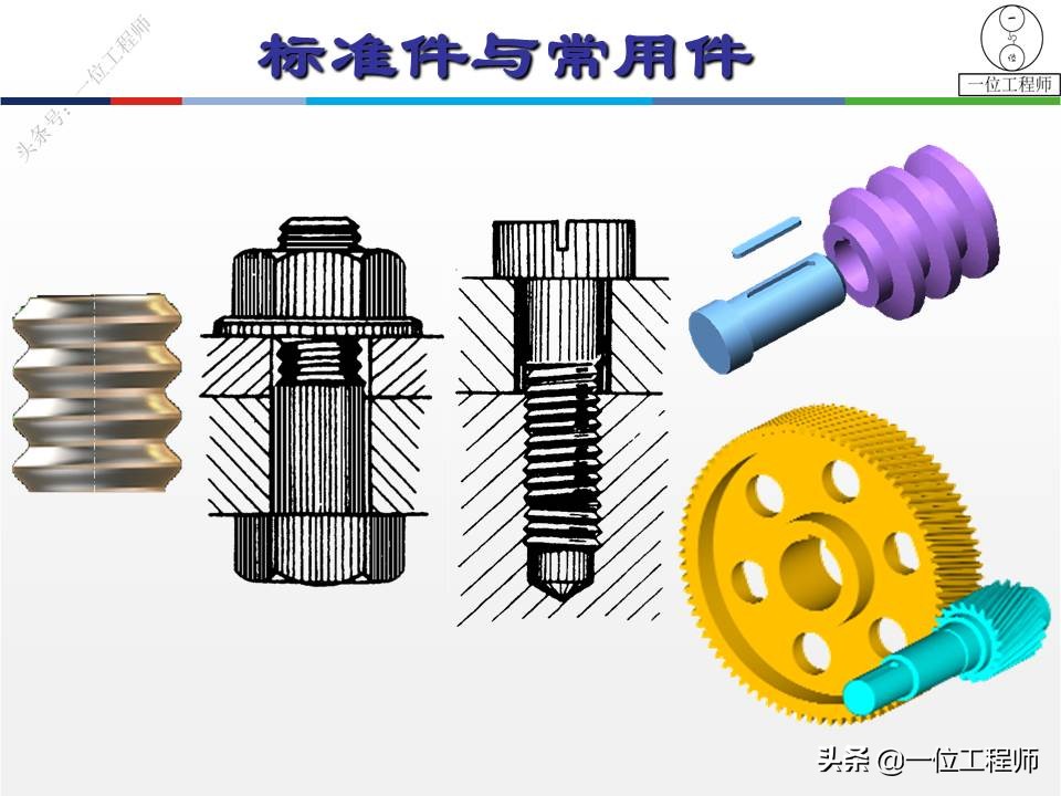 6种标准件的画法，螺纹、键销、轴承、齿轮和弹簧，60页图解说明