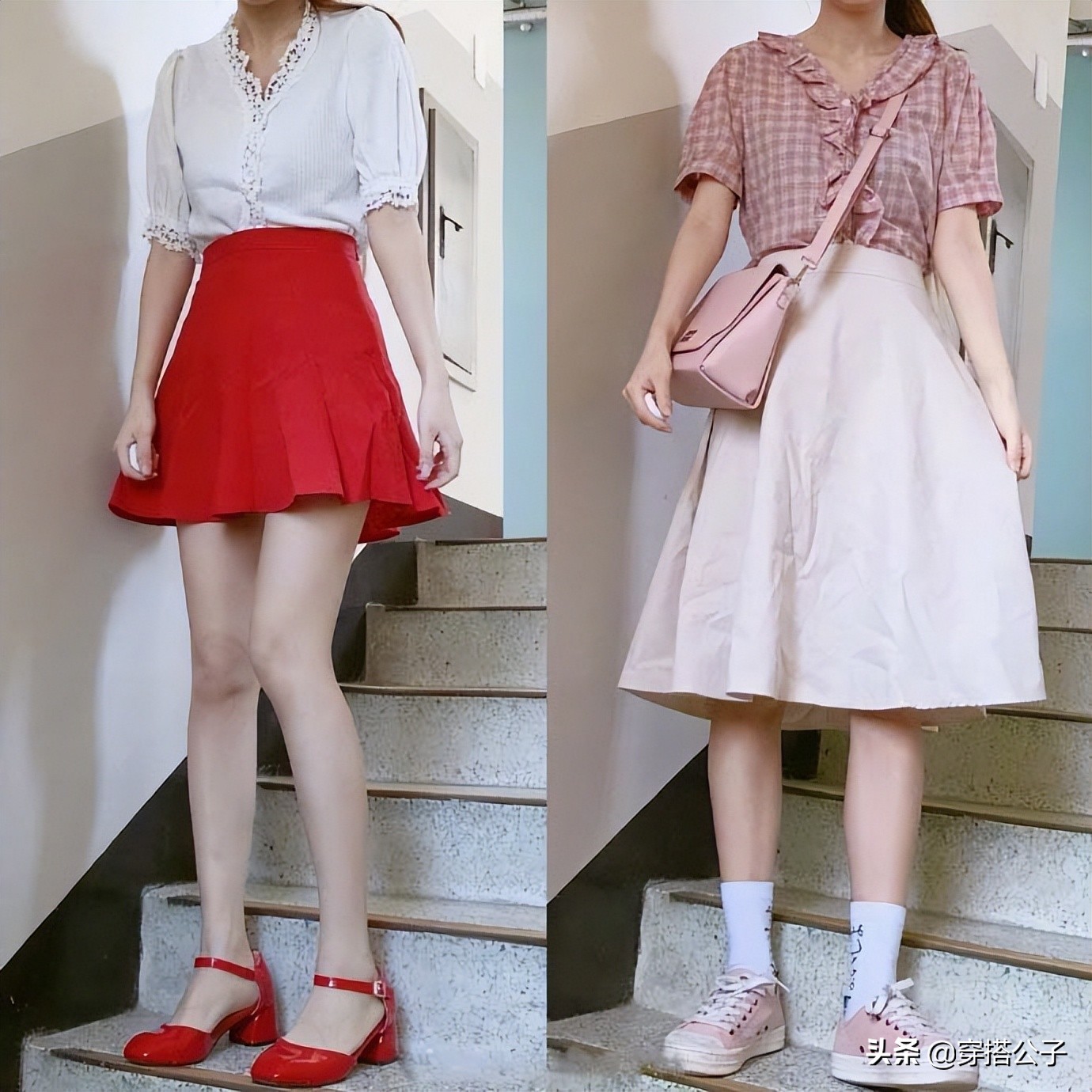 夏日清新减龄t恤半身裙两件套装,夏季碎花裙穿搭半身裙