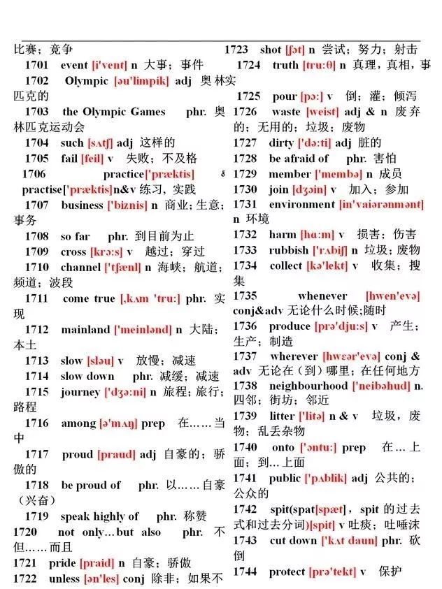 初中英语1600个单词速记表附音标,英语单词大全10000个带音标