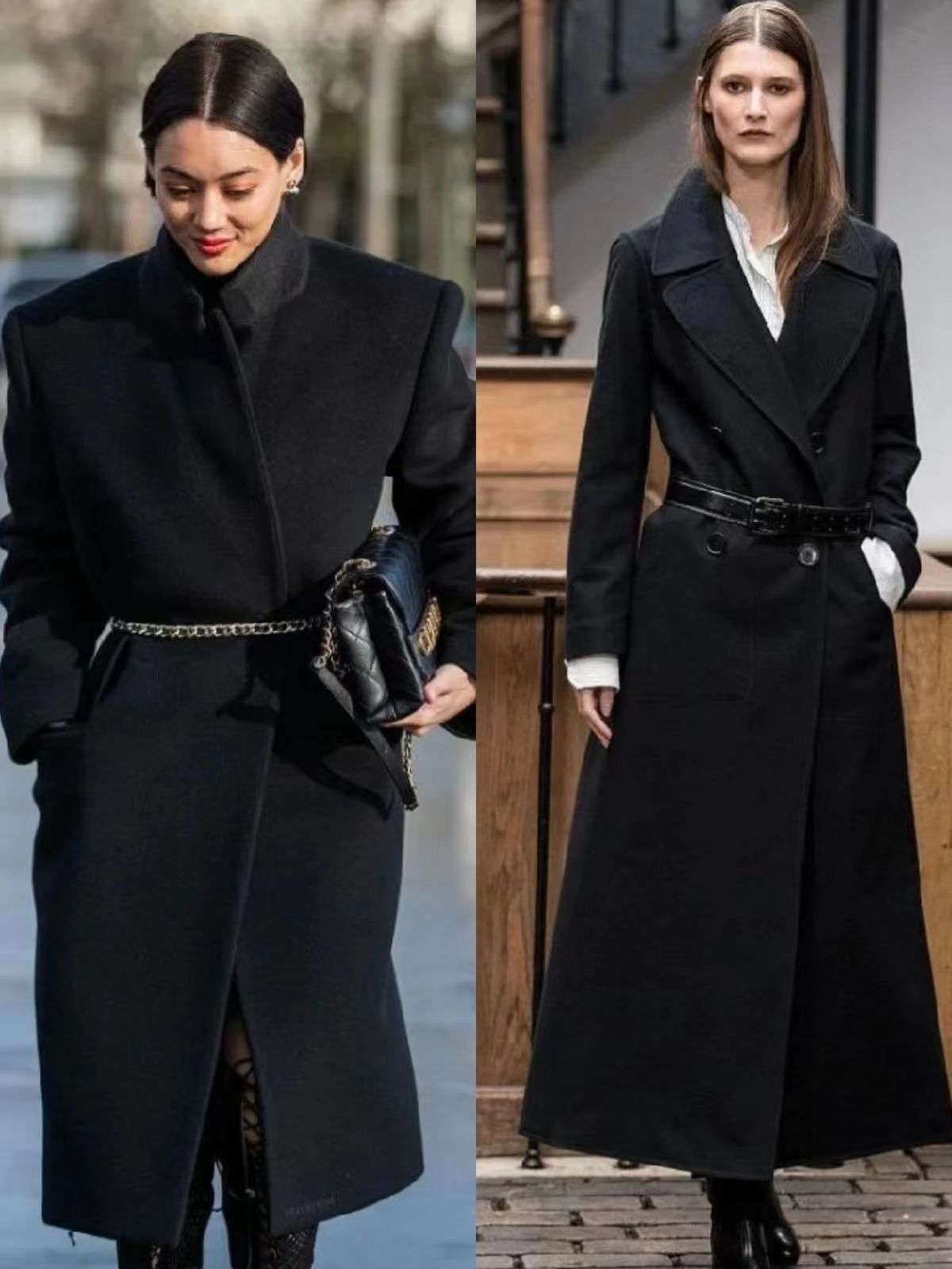 黑大衣如何穿搭温柔,过膝长款黑呢子大衣怎么搭配好看