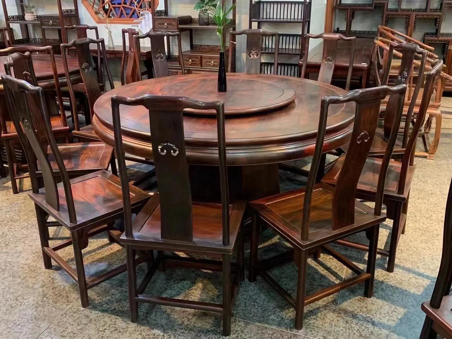 明式餐桌长方餐桌7件套,1.35米中式圆餐桌