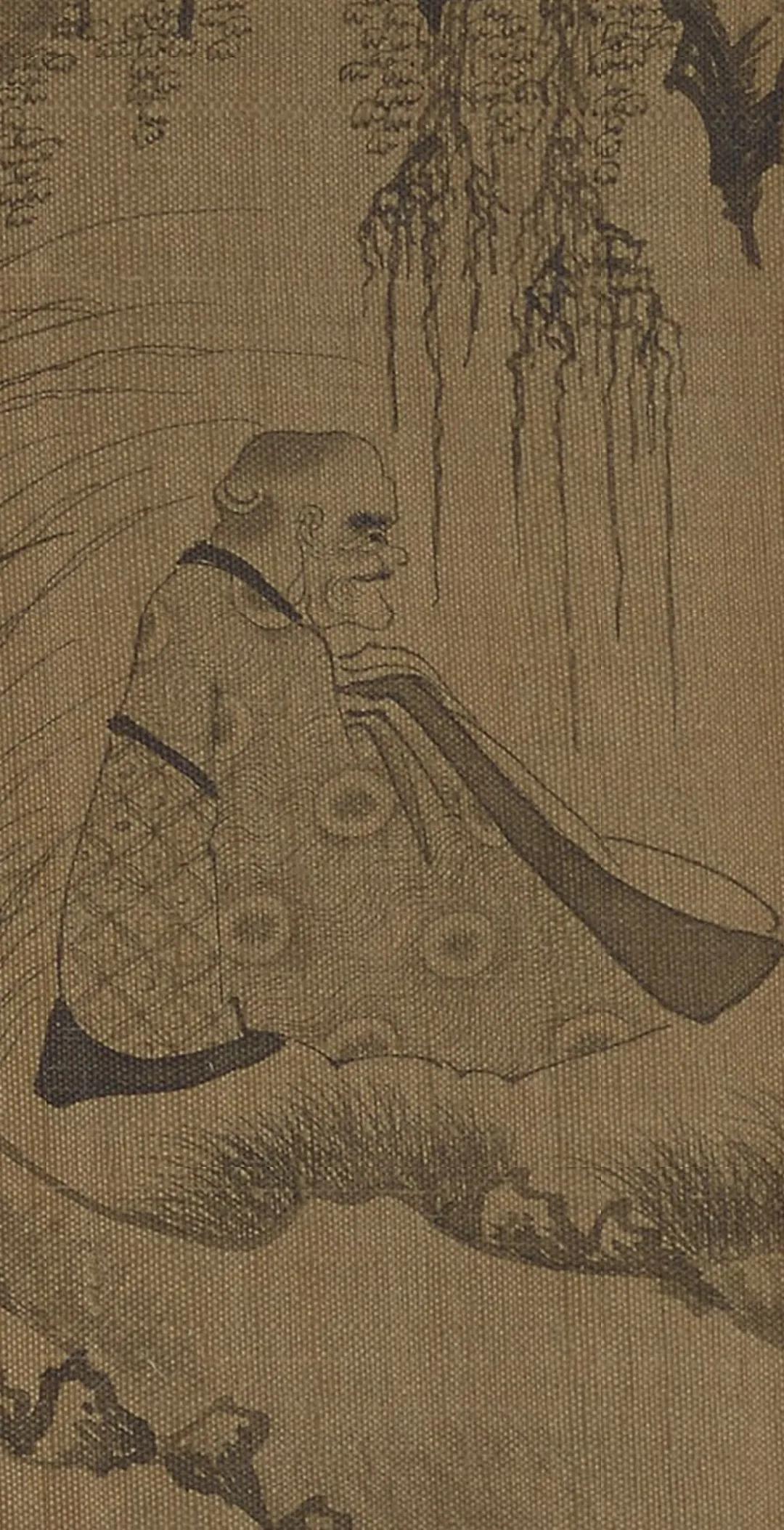 白描十八罗汉图片高清大图,清李公麟白描十八罗汉图