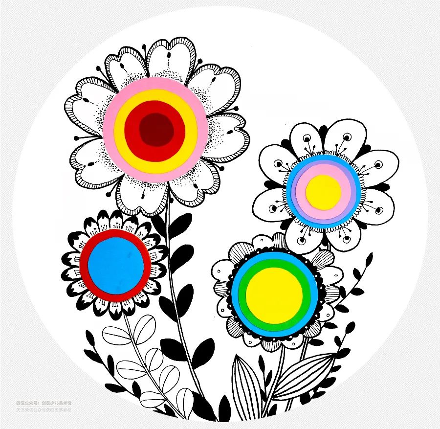 春季儿童画简单又漂亮,花儿朵朵线描儿童画