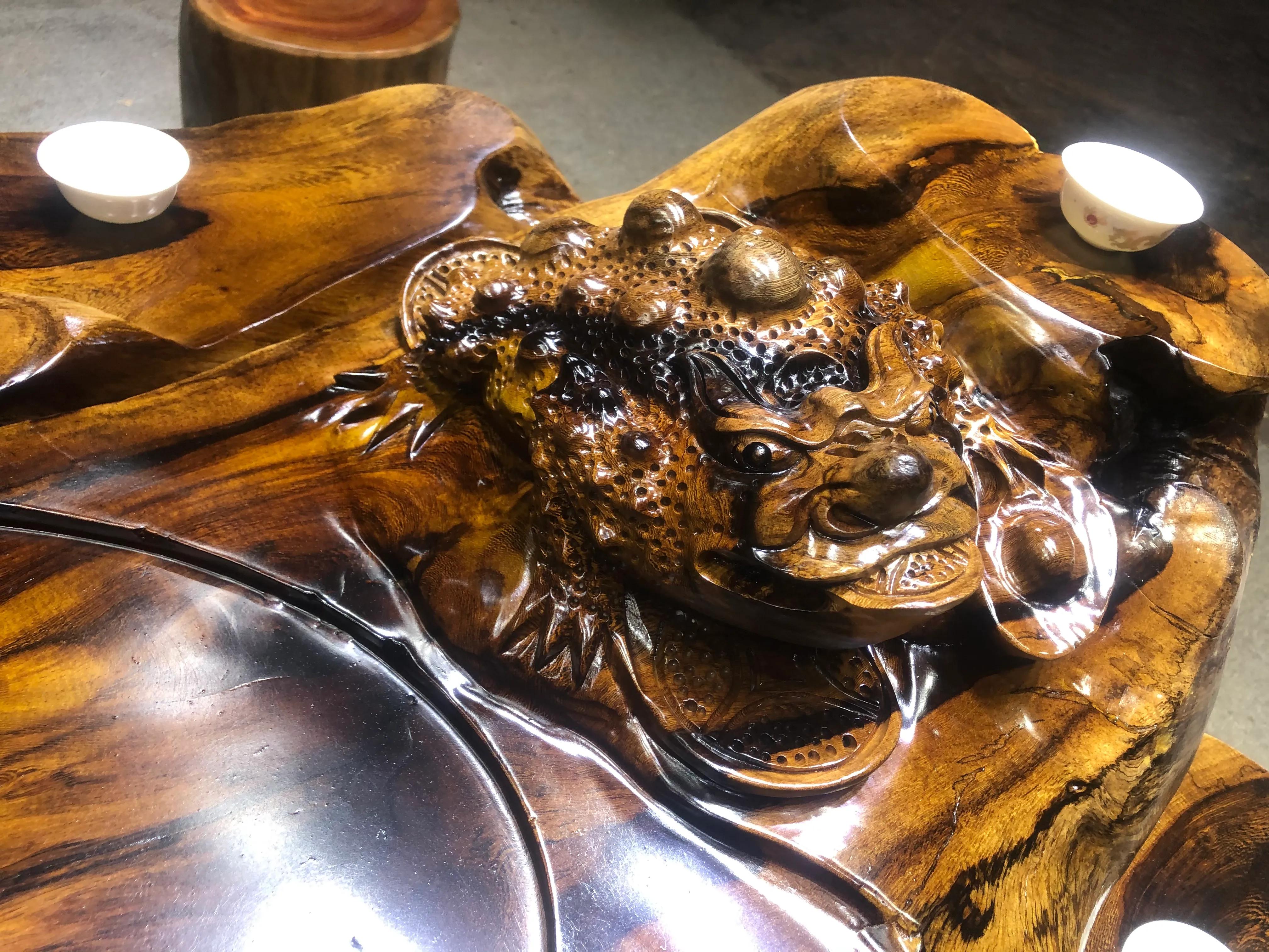 茶几木雕金蟾制作过程,茶几雕刻金蟾