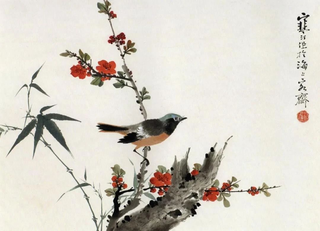 江寒汀写意黑山雀石榴花图,江寒汀写意花鸟千峰竞秀原作尺寸