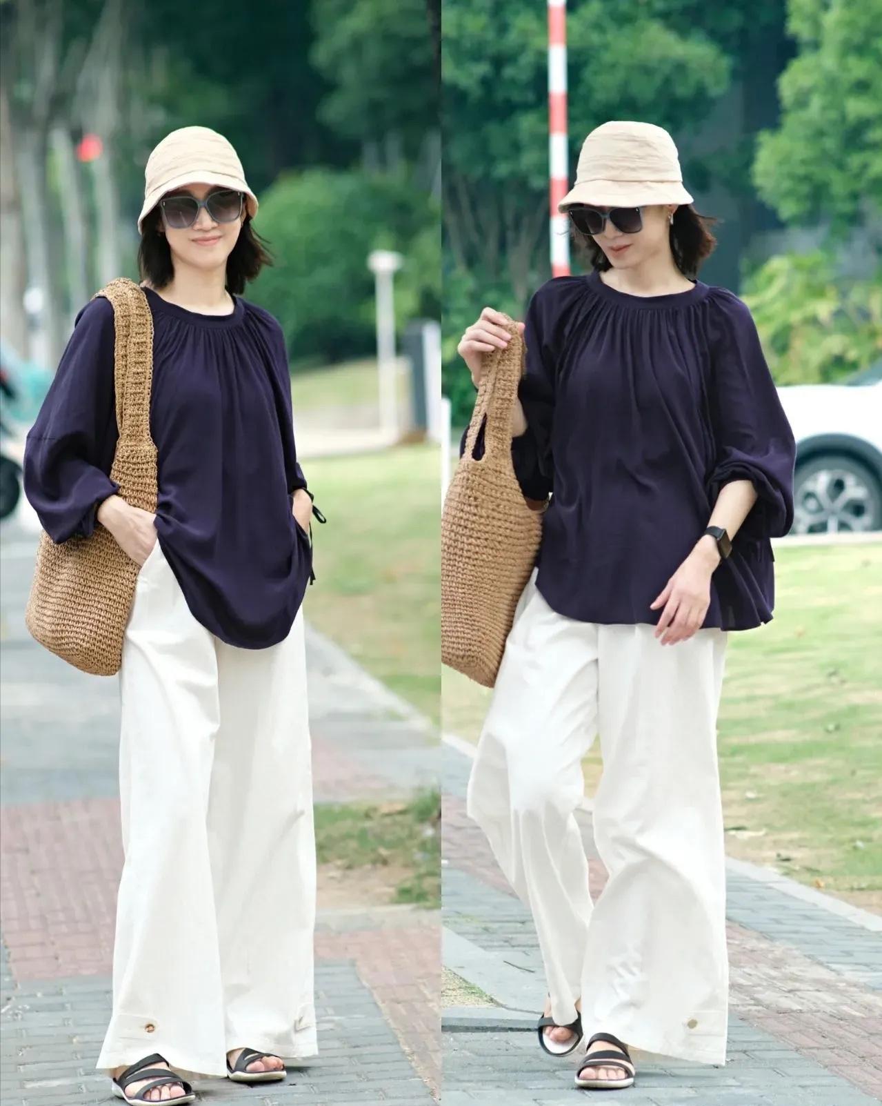 洋气七分袖衬衫配阔腿裤,秋款长版衬衫裙穿搭