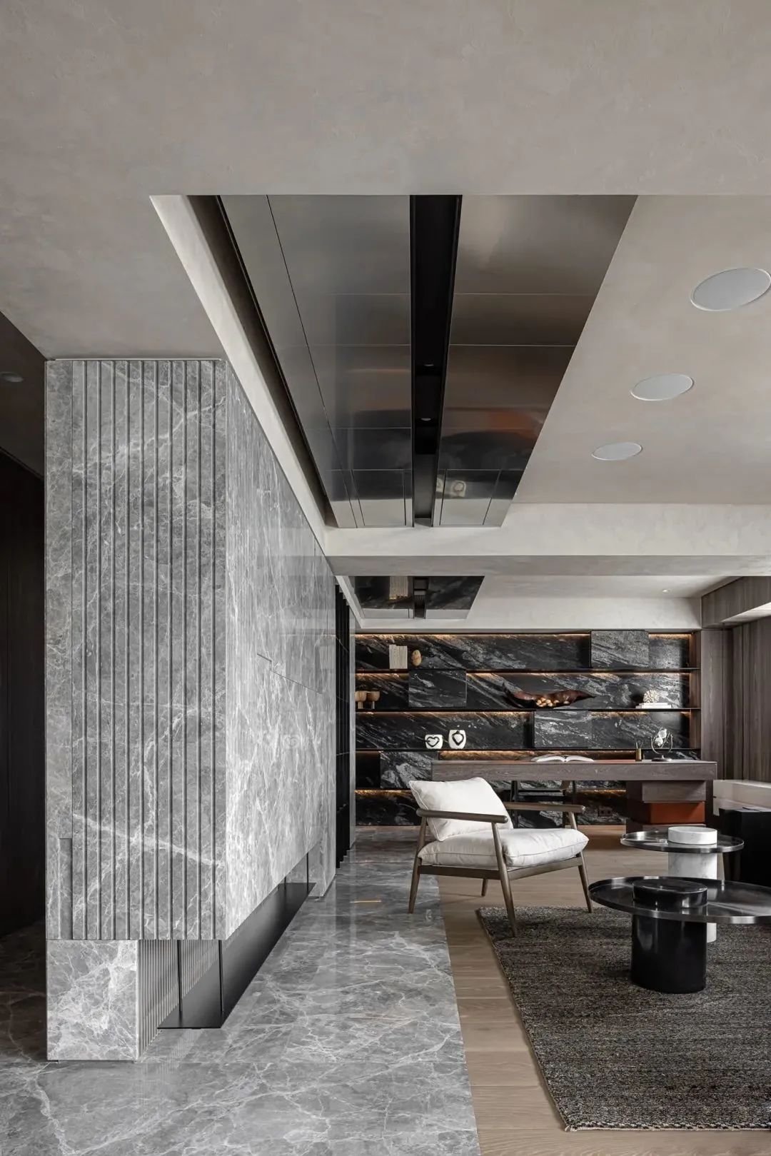 大理石电视背景墙现代简约黑白灰,新中式高级灰大理石电视背景墙